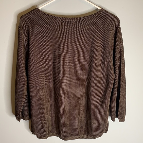 Casual Studio Brown nylon mesh like 3/4 sleeve Top, size Medium, good condition - Picture 3 of 6